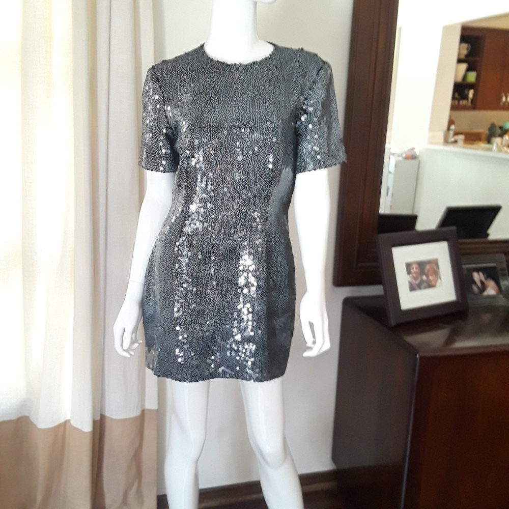 NWT Micheal Kors Black sequin Mini Sheath dress 8 MK Cocktail Party Tunic